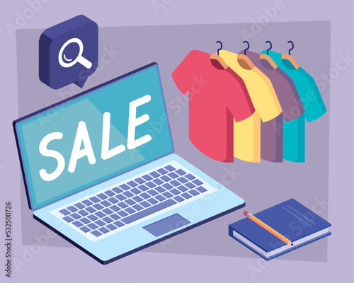 clothes and accessories with laptop