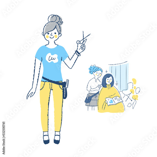 女性美容師とヘアカットシーン