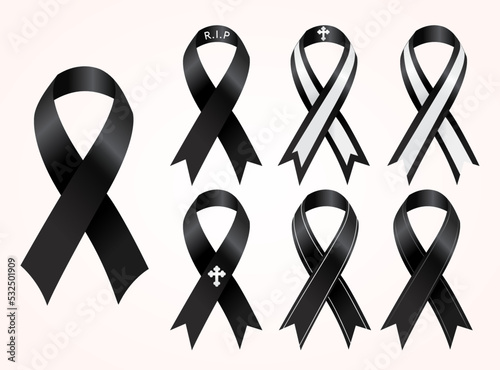 Mourning ribbon, black awareness ribbon. Mourning, RIP and melanoma symbol. 
