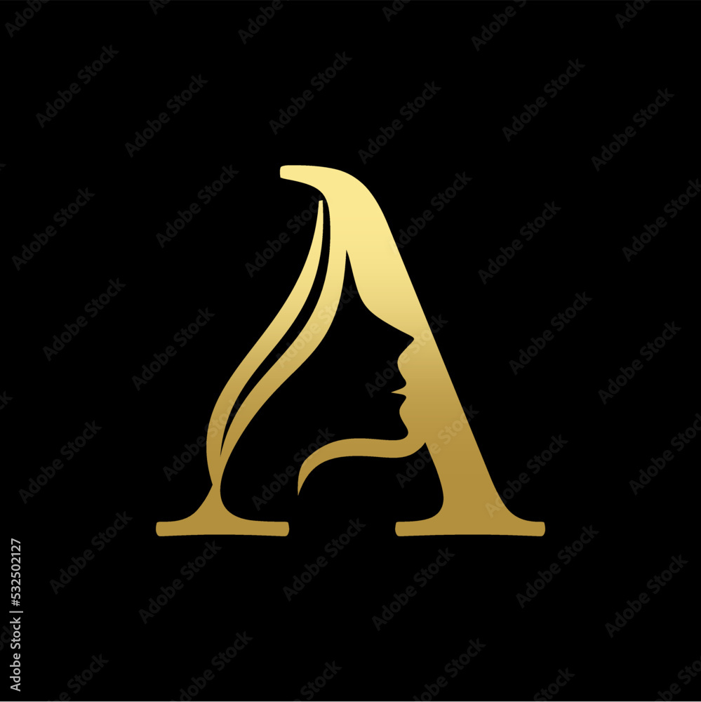Letter A Beauty Women Face Logo Design Stock Vector | Adobe Stock