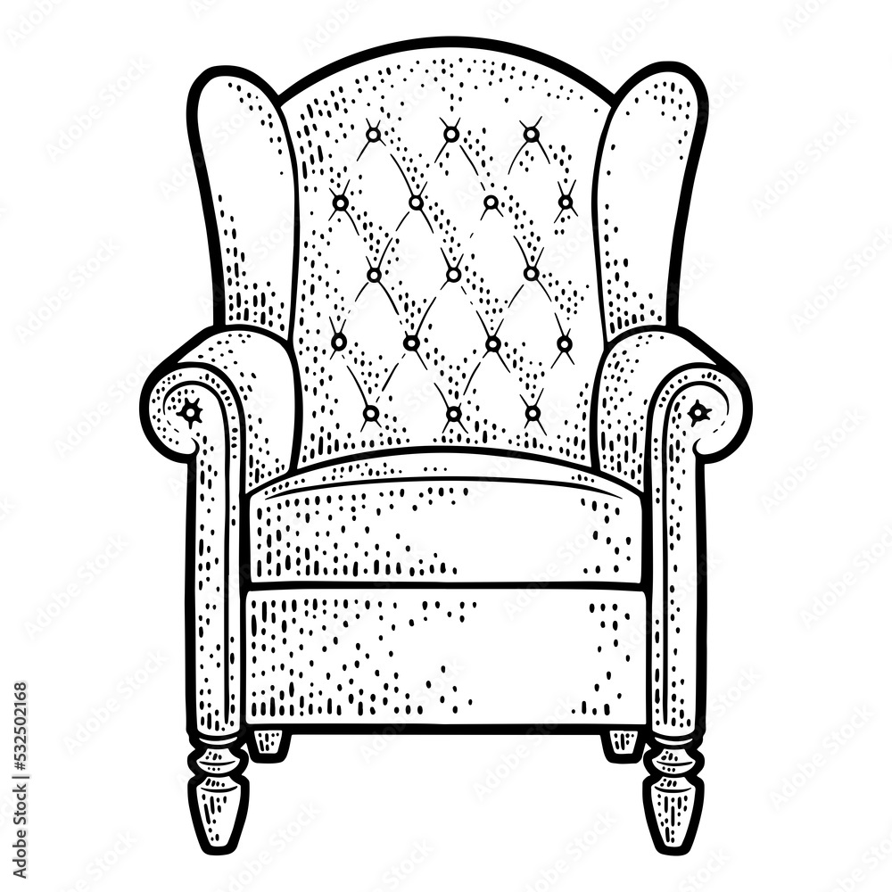 armchair line art sketch PNG illustration with transparent background