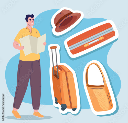 male traveler with accessories