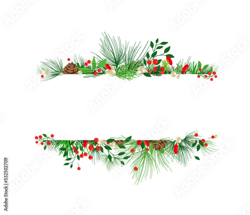 Watercolor vector Christmas banner with fir branches and place for text