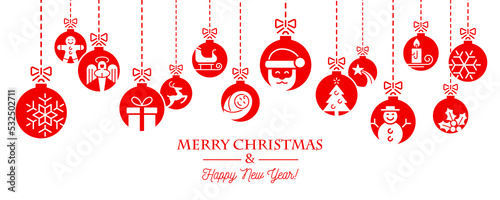 hanging baubles with christmas icons and greetings