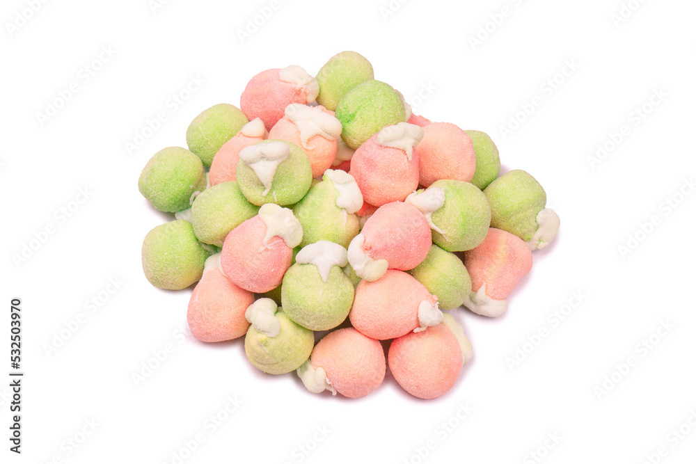 Marshmallow fruit candys isolated on white background. Marshmallow fruit candys isolated on white background.