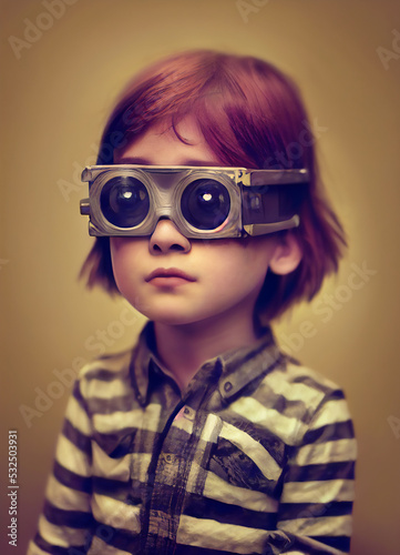 Boy addicted to screens, watching too much television and with dangerous childhood addiction, 3d illustration