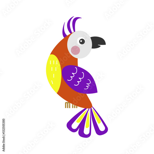 Cartoon tropical parrots. Vector illustration isolated on white background. Colorful birds for use in decor, logos, cards, patterns and various designs.