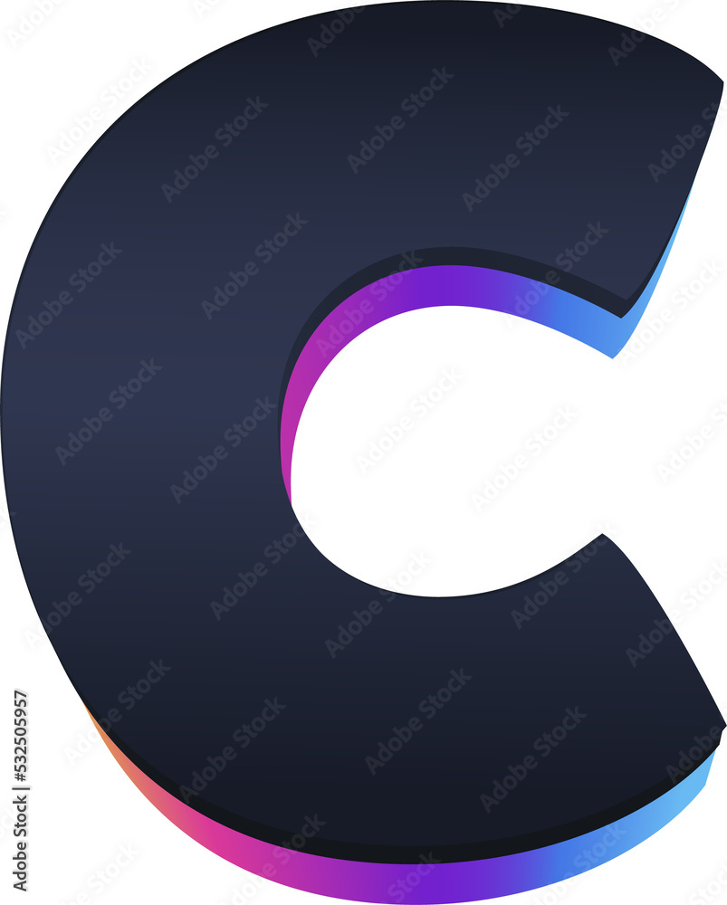 Uppercase Letter C Modern 3D alphabet in blue tone Uppercase Letter C Modern 3D alphabet in blue tone