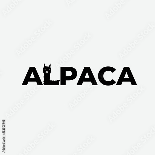 Vector Logo Illustration Alpaca, Simple flat vector sign, logo, symbol, print art illustration design. Logotype