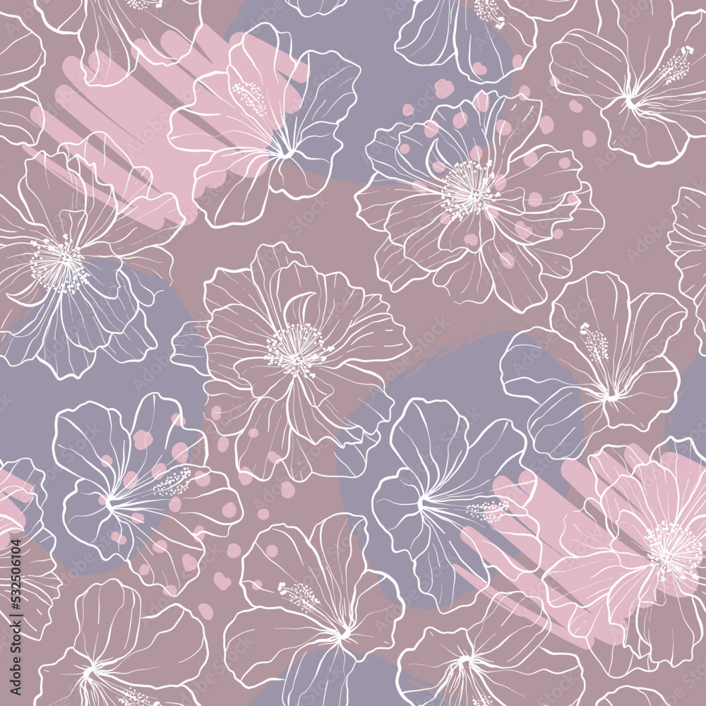 Seamless pattern with flowers and paints and dots. Background for textile, fabric, clothes ,  stationery and other design.