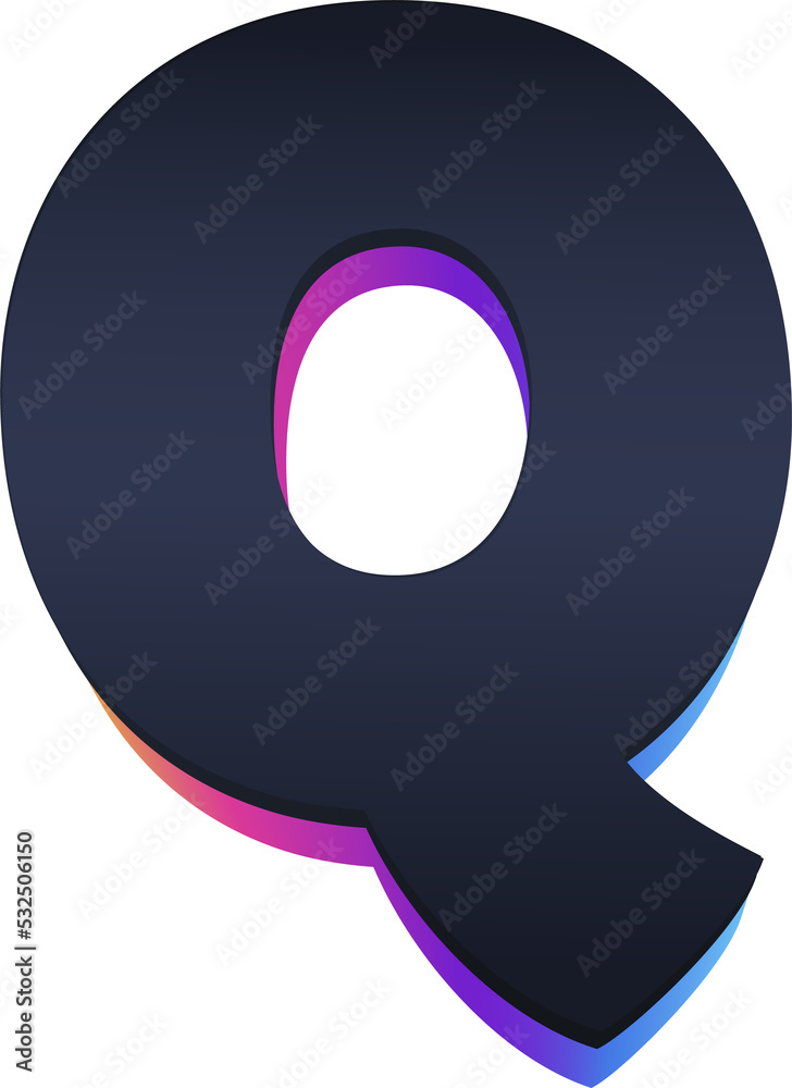 Uppercase Letter Q Modern 3D alphabet in blue tone Uppercase Letter Q Modern 3D alphabet in blue tone