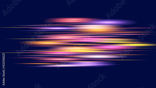 Modern abstract high-speed light effect. Abstract background with curved beams of light. Technology futuristic dynamic motion. Movement pattern for banner or poster design background concept.