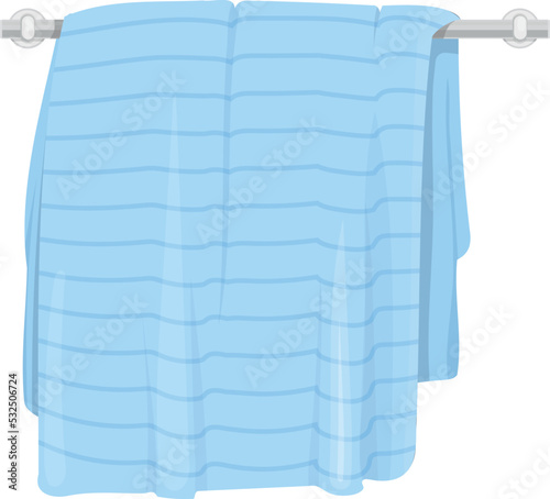 Hand towel hanging on rack. Cartoon striped cloth