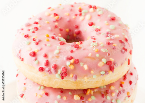 Pink donuts on a white background