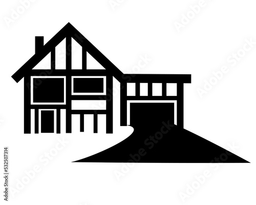 House With Large Paved Driveway Vector Image