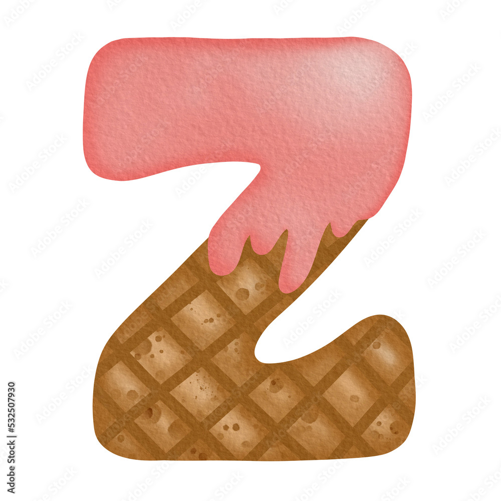 Watercolor Hand Drawn Ice Cream Alphabet Z Watercolor Hand Drawn Ice Cream Alphabet Z