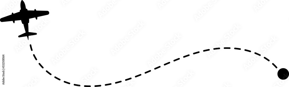 Aircraft route dashed line. Flight trajectory icon Aircraft route dashed line. Flight trajectory icon