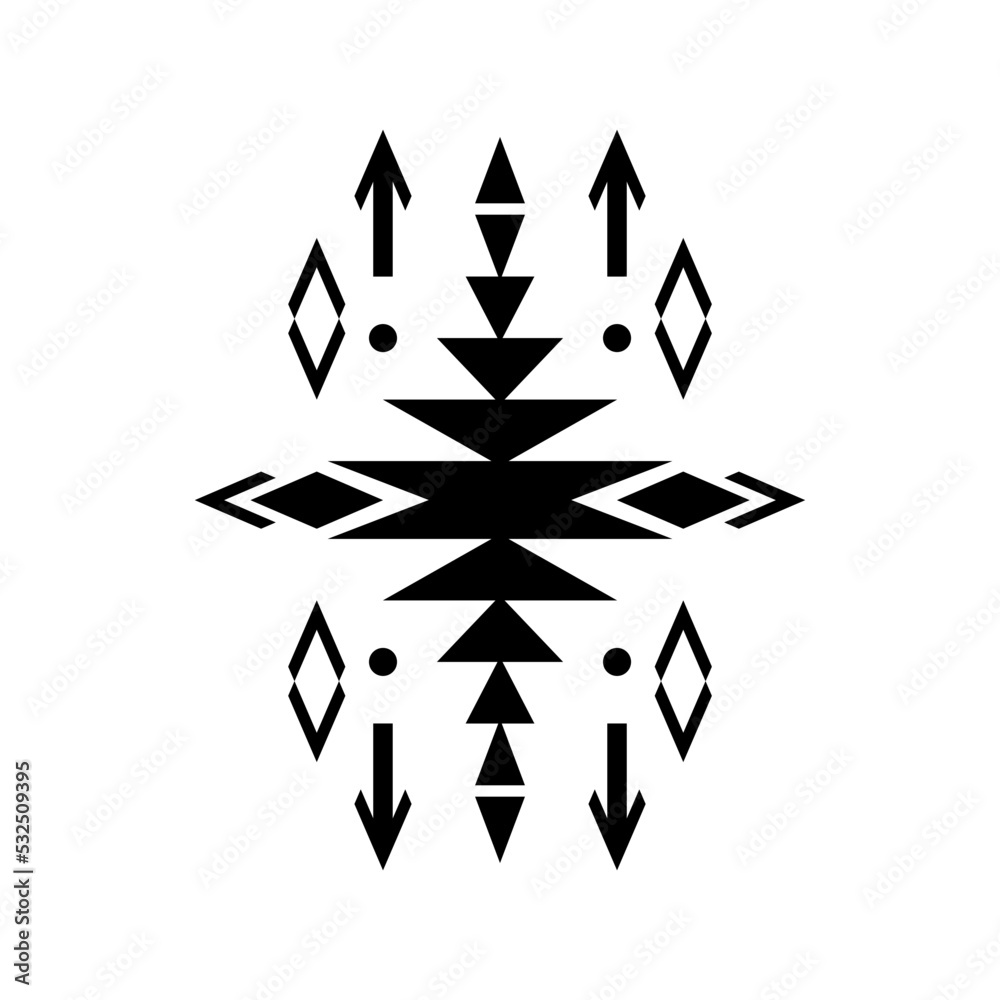 Black abstract geometric patterns on a white background.
