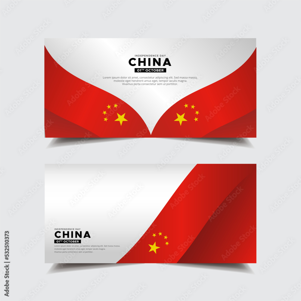 Collection of China independence day design banner. China independence day with wavy flag vector.