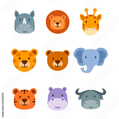 Fototapeta Naklejka Na Ścianę i Meble -  cute animals head collection, animals head vector illustration