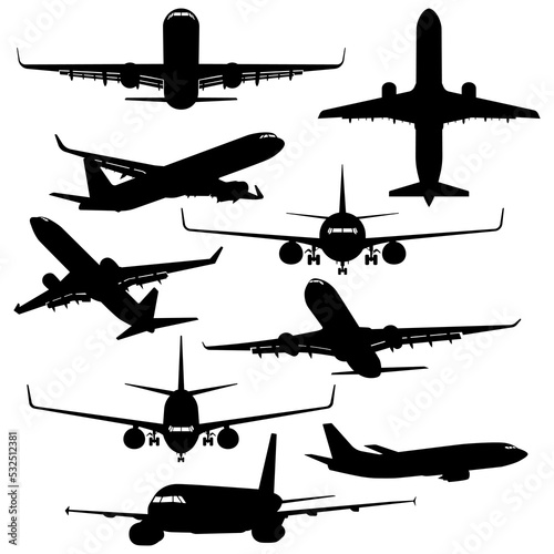 airplane silhouette vector set isolated on white background