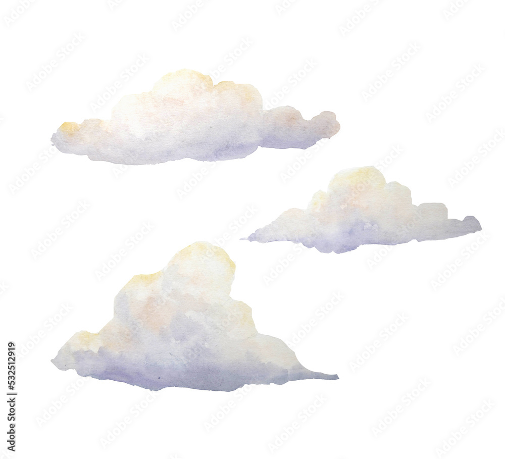 Watercolor illustration of clouds isolated Watercolor illustration of clouds isolated