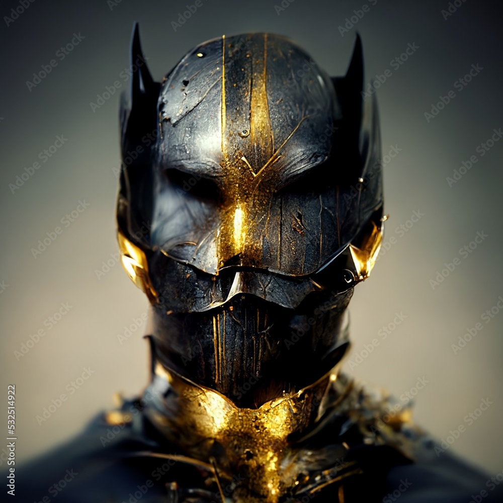 Dark night medieval armor, golden armor, iron armor, batman inspiration ...