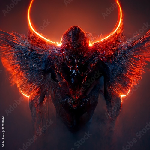 Fotobehang Demon with wings emerging from hell