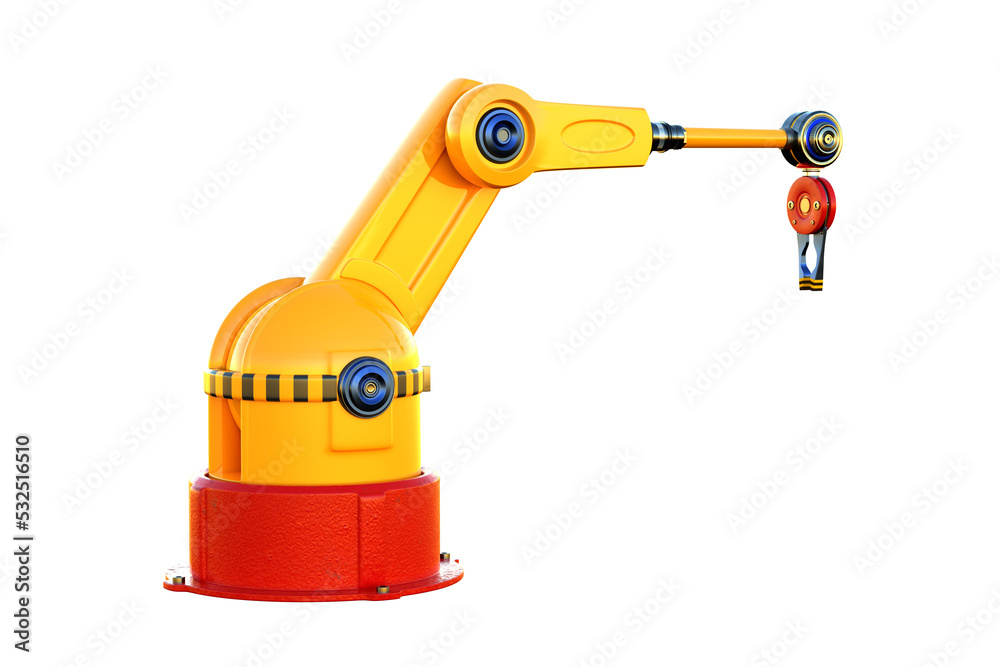 Industrial robot yellow and red isolated on transparent background. 3D Render Industrial robot yellow and red isolated on transparent background. 3D Render