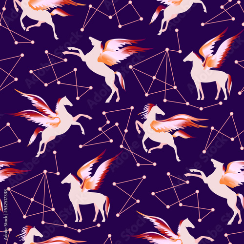 Pegasus Seamless Pattern. Vector Background.