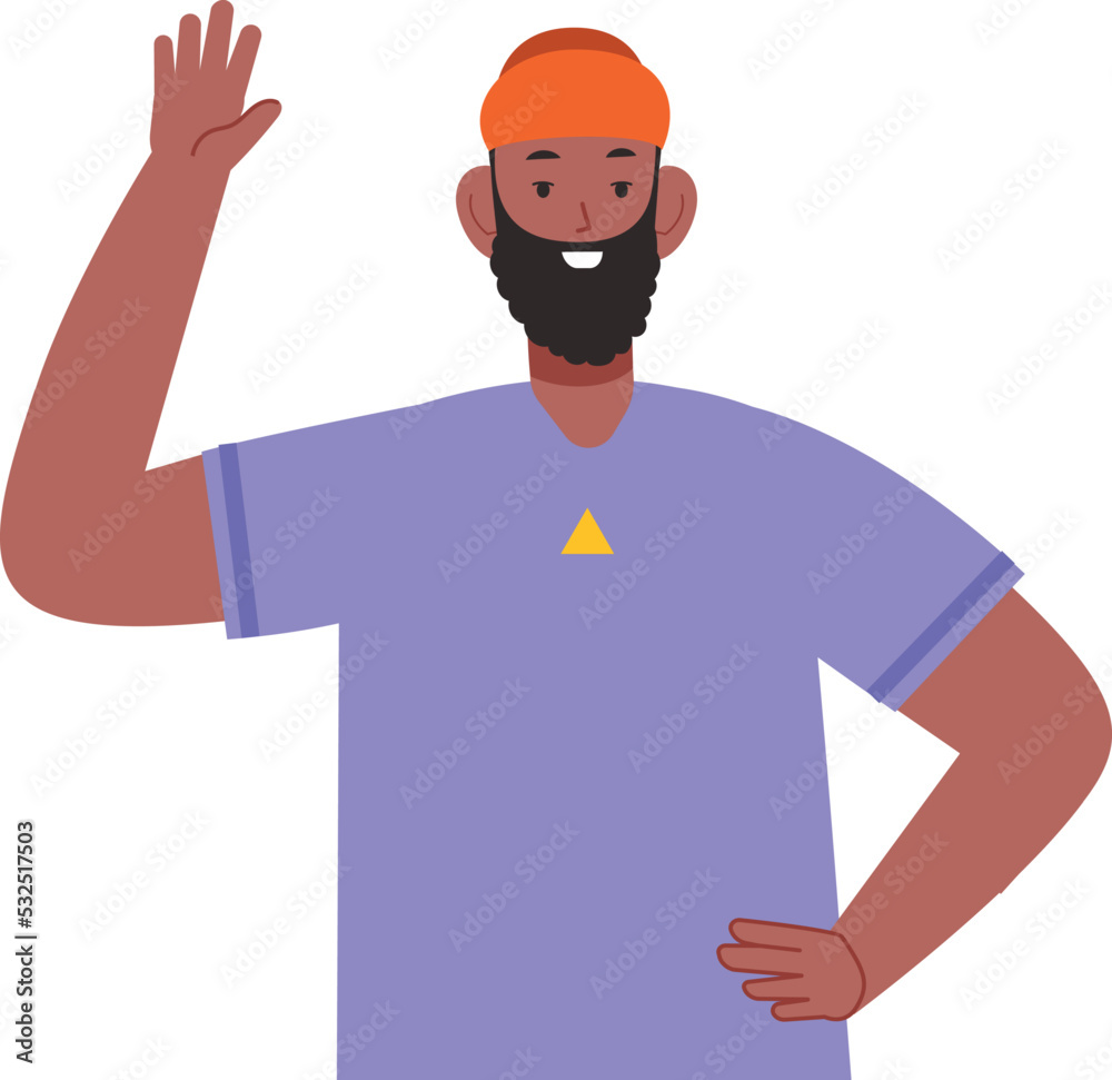 Black man smiling and waving hand. Friendly person Black man smiling and waving hand. Friendly person