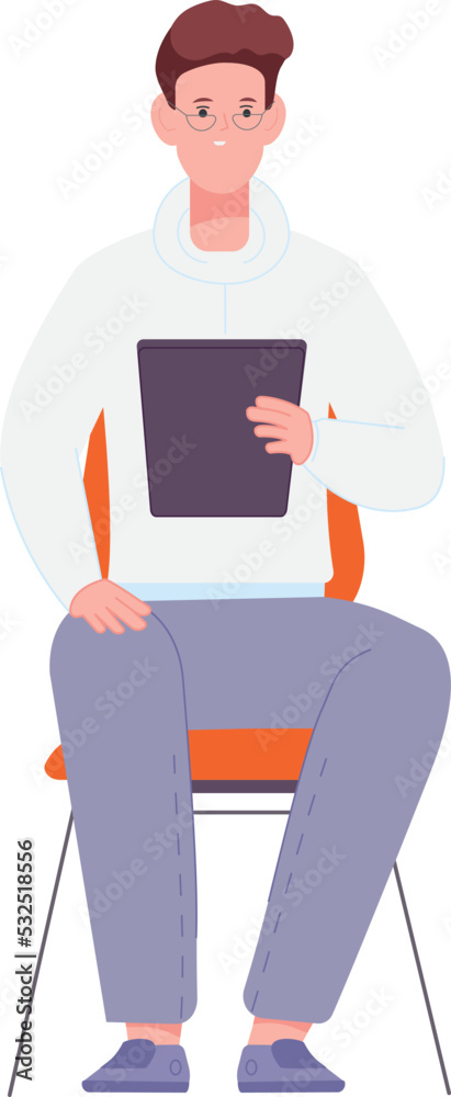 Man looking on tablet screen. Boring person waiting Man looking on tablet screen. Boring person waiting