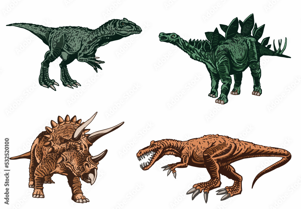 Vector set of color dinosaurs isolated on white background, dino collection