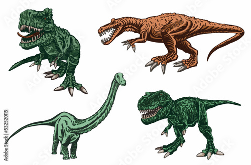 Vector set of color dinosaurs isolated on white background, dino collection