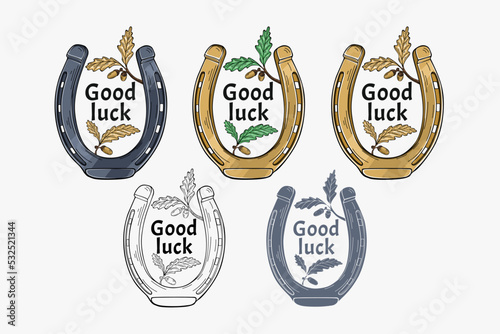 Horseshoe and oak branch symbol of good luck and success