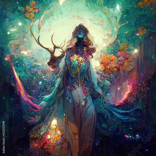 Faceless Goddess. mother of nature, Ghost. god. Fantasy. Concept Art Scenery. Book Illustration. AI. CG Artwork Background