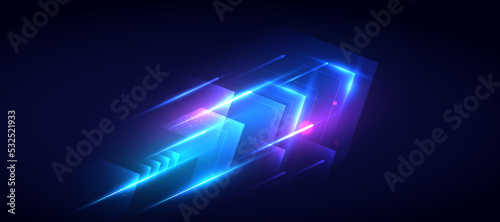 Glowing light speed lines movement futuristic background.