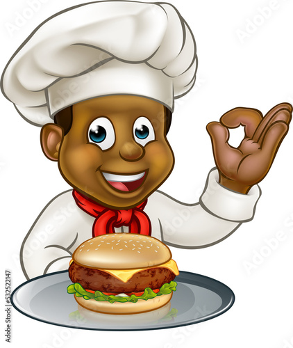 Chef Holding Burger Cartoon...