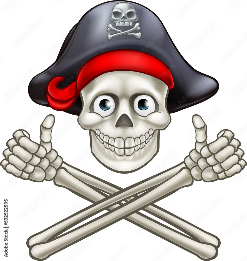 Cartoon Pirate Skull and Crossbones Stock Illustration | Adobe Stock