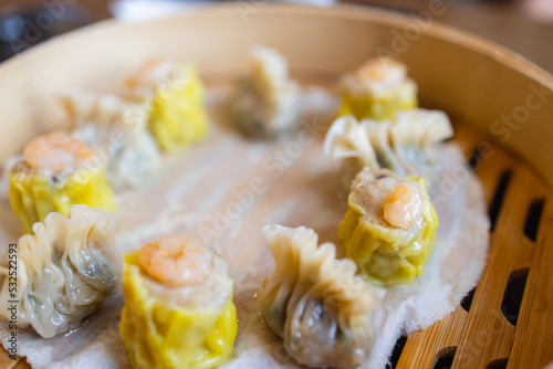 Steamed chinese dim sum with Shumai and meat dumpling