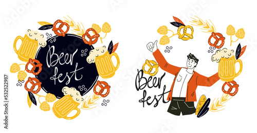 Beer festival, Oktoberfest or brewing company emblems set, vector illustration in flat style isolated on white background.