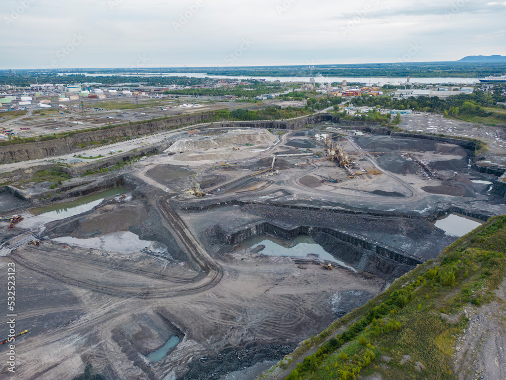 Quarry, open-pit mine in Montreal East, Canada, aerial view