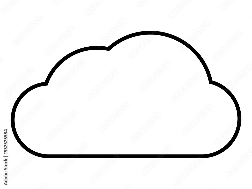 Cloud icon, flat design element. Filled white shape, black stroke. Isolated png illustration, transparent background. Asset for overlay, montage, collage, presentation. Business, technology concept. Cloud icon, flat design element. Filled white shape, black stroke. Isolated png illustration, transparent background. Asset for overlay, montage, collage, presentation. Business, technology concept.