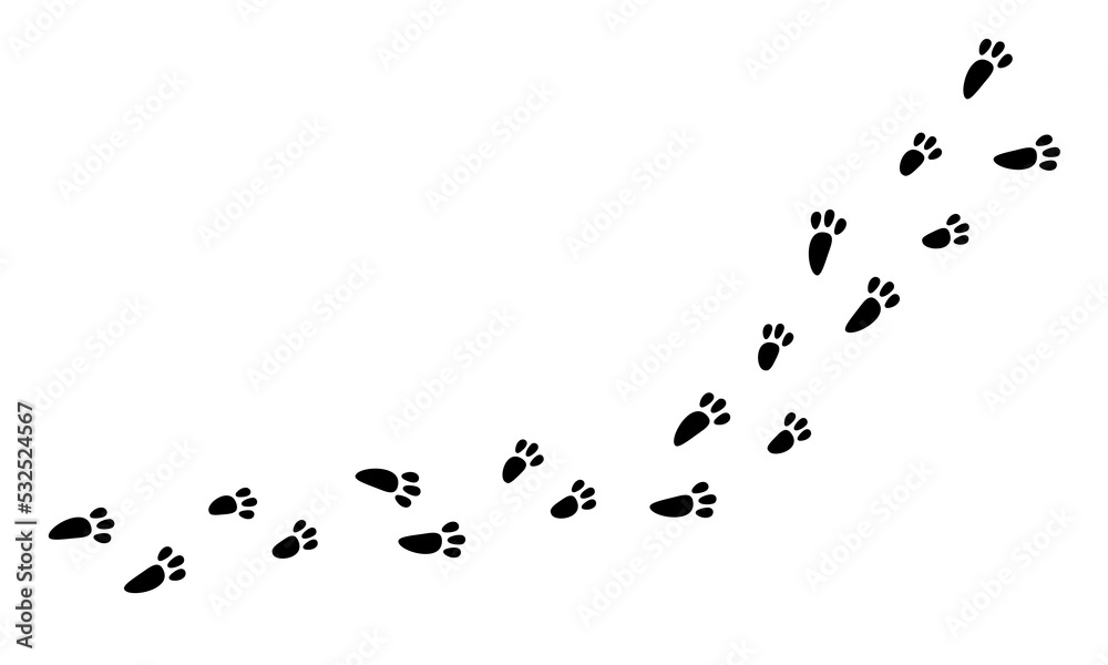 Rabbit footprint black graphic print. Simple vector illustration, hare