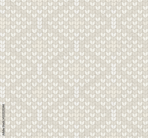 Knitwear grey texture. Jacquard  knitting seamless pattern. Vector background with knitted woolen fabric in light color.