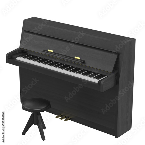 3d rendering illustration of a vertical piano photo