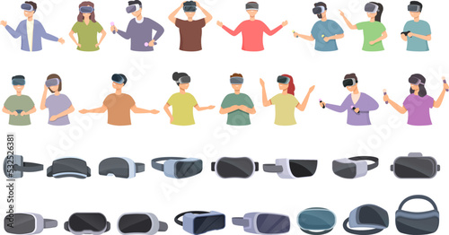 Virtual reality helmet icons set cartoon vector. Game vr. Virtual reality