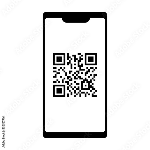 Smartphone with QR code. Vector icon in thin line style