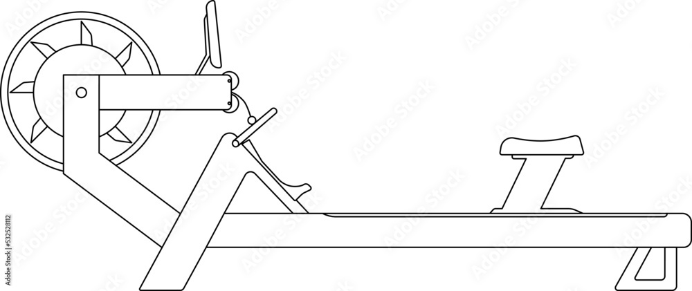 Rowing machine, Indoor rower for total body workout and cross trainer sport equipment sketch drawing, contour lines drawn - obrazy, fototapety, plakaty 