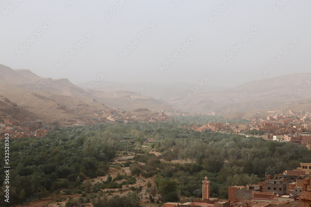 Landscape of the Dades Valley and the town of Boumalne Dades in Morocco